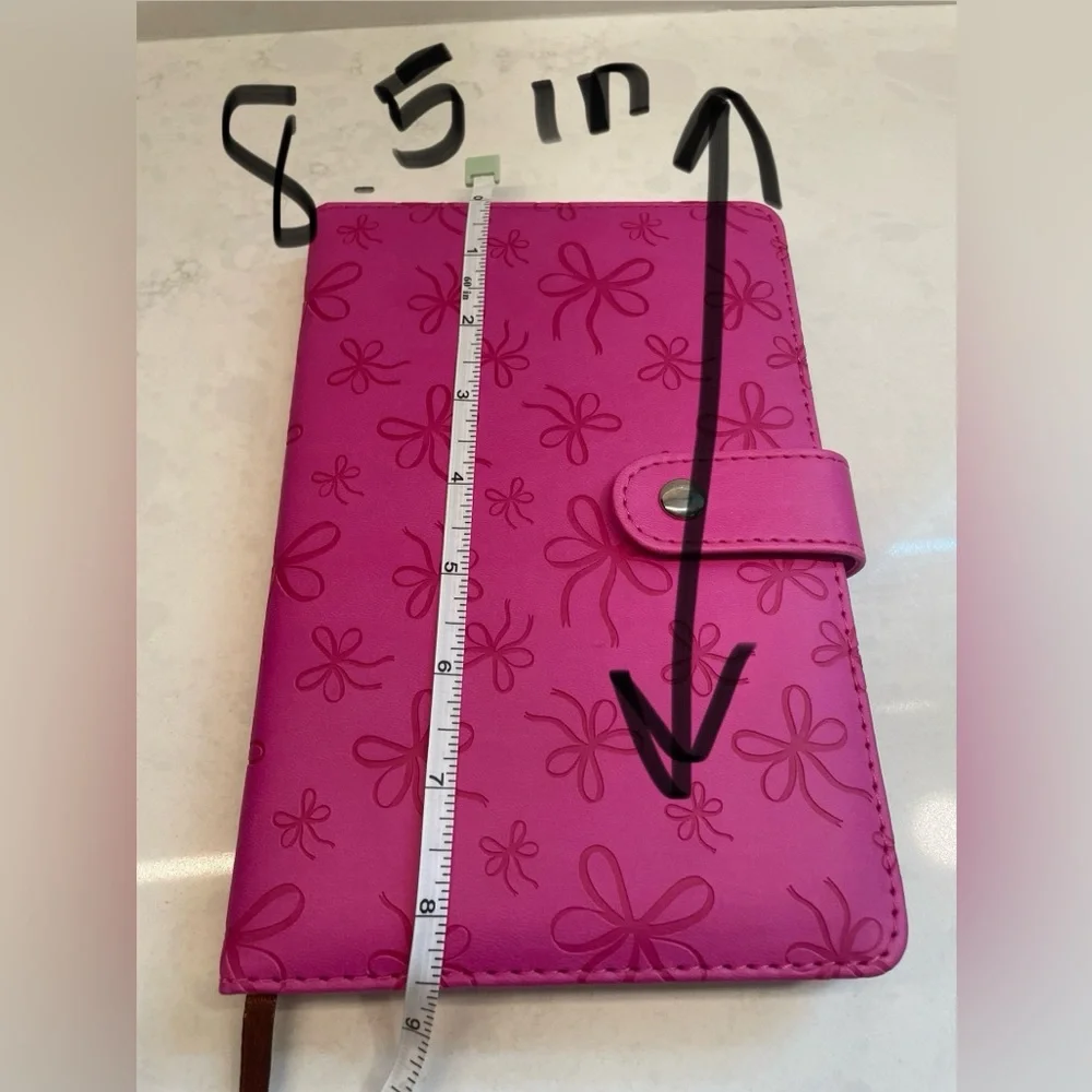 Pink Ribbon Design FAUX Leather Leatherette‎ Padded Cover Magnetic Clip Closure